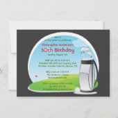 ゴルファーのゴルフゴルフをするバッグおよびクラブ第30誕生日 招待状 (正面)