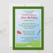 ゴルファーのゴルフゴルフをする球および旗の第30誕生日 招待状 (正面)