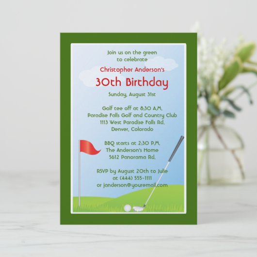 ゴルファーのゴルフゴルフをする球および旗の第30誕生日 招待状 (スタンド正面)