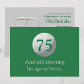 ゴルファーのゴルフゴルフをする緑の第75誕生日の招待状 招待状 (正面/裏面)