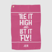 ゴルファーのゴルフティーユーモアスポーツおもしろいモノグラムピンク ゴルフタオル (正面)