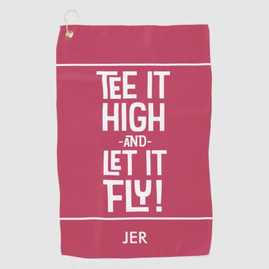 ゴルファーのゴルフユーモアおもしろいスポーツカスタムマゼンタレッド ゴルフタオル (正面)
