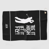 ゴルファーのゴルフユーモアおもしろいスポーツモノグラムのブラック ゴルフタオル (横)