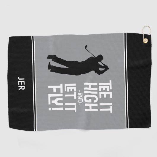ゴルファーのゴルフユーモアおもしろいスポーツモノグラムブラックグレー ゴルフタオル (横)