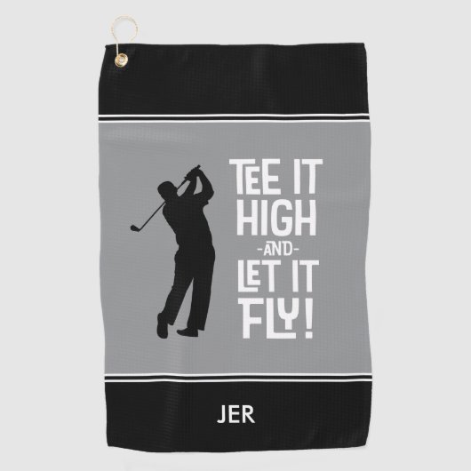 ゴルファーのゴルフユーモアおもしろいスポーツモノグラムブラックグレー ゴルフタオル (正面)