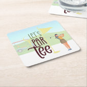 ゴルファーのゴルフ女性パーティーパーティー スクエアペーパーコースター (アングル)