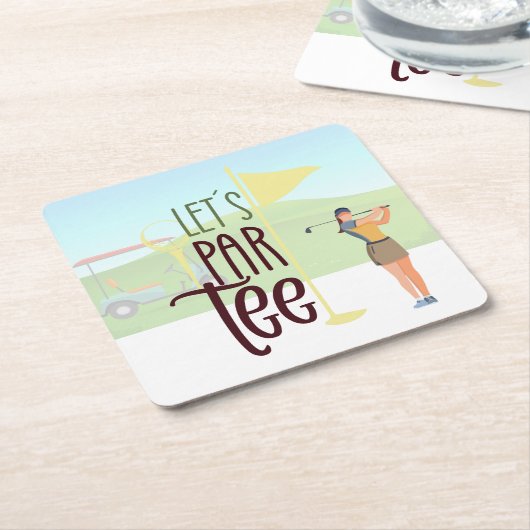 ゴルファーのゴルフ女性パーティーパーティー スクエアペーパーコースター (アングル)