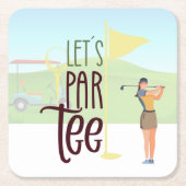 ゴルファーのゴルフ女性パーティーパーティー スクエアペーパーコースター (正面)