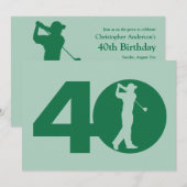ゴルファーのゴルフ緑のミントの第40誕生日の招待状 招待状 (正面/裏面)