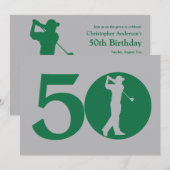 ゴルファーのゴルフ緑の灰色の第50誕生日の招待状 招待状 (正面/裏面)