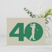ゴルファーのゴルフ緑ベージュ色第40誕生日の招待状 招待状 (スタンド正面)