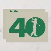 ゴルファーのゴルフ緑ベージュ色第40誕生日の招待状 招待状 (正面/裏面)