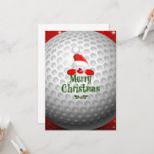 ゴルファーのサンタクロースから、'メリークリスマス'のご挨拶 カード (正面/裏面インサイチュ)