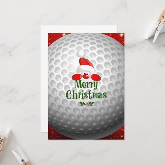 ゴルファーのサンタクロースから、'メリークリスマス'のご挨拶 カード (正面/裏面インサイチュ)