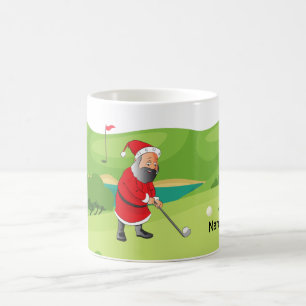 ゴルファーのサンタクロースがコースクリスマスにゴルフをする コーヒーマグカップ