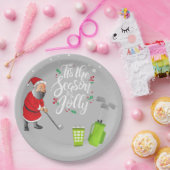 ゴルファーのサンタクロースが雪の降るクリスマスの下でゴルフをしている ペーパープレート (パーティー)