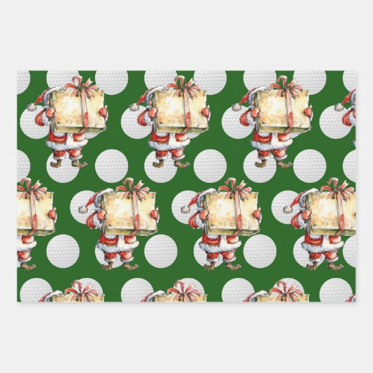ゴルファーのサンタクロースのゴルフメリークリスマス ラッピングペーパーシート (正面3)