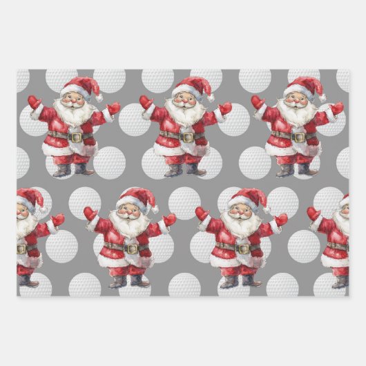 ゴルファーのサンタクロースのゴルフメリークリスマス ラッピングペーパーシート (正面2)