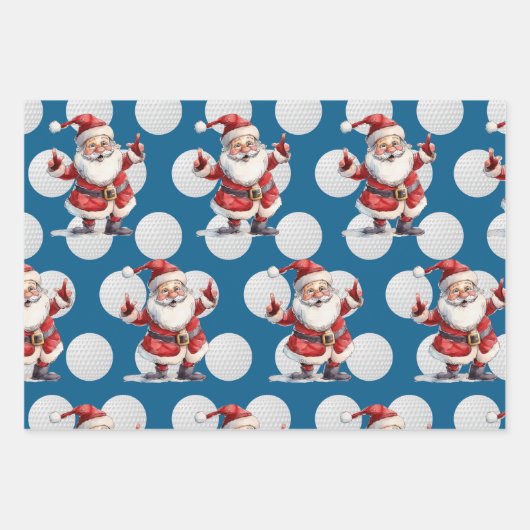 ゴルファーのサンタクロースのゴルフメリークリスマス ラッピングペーパーシート (正面)