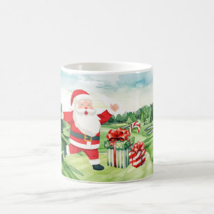 ゴルファーのサンタクロースはクリスマスに緑を浴びている コーヒーマグカップ