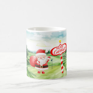ゴルファーのサンタクロースはクリスマスに緑を浴びている コーヒーマグカップ