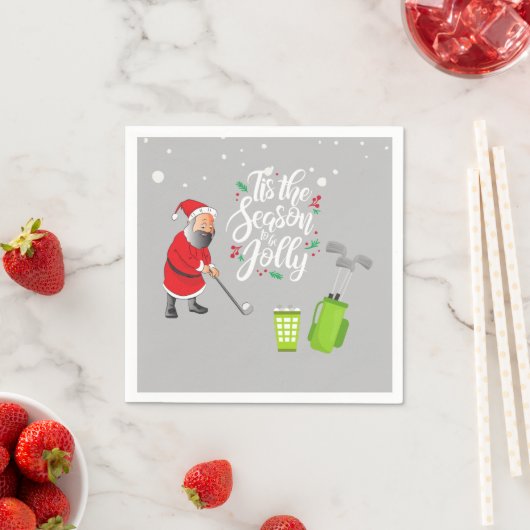 ゴルファーのサンタクロースはクリスマスに雪の下でゴルフをしている スタンダードカクテルナプキン (インサイチュ)