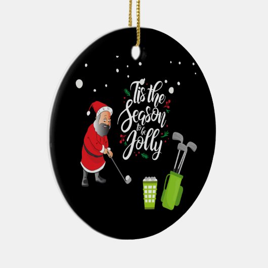 ゴルファーのサンタクロースはクリスマスに雪の下でゴルフをしている セラミックオーナメント (右)