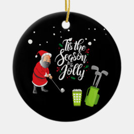 ゴルファーのサンタクロースはクリスマスに雪の下でゴルフをしている セラミックオーナメント