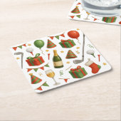 ゴルファーのシャンパンのためにテーマ化されたゴルフクリスマスパーティー スクエアペーパーコースター (アングル)