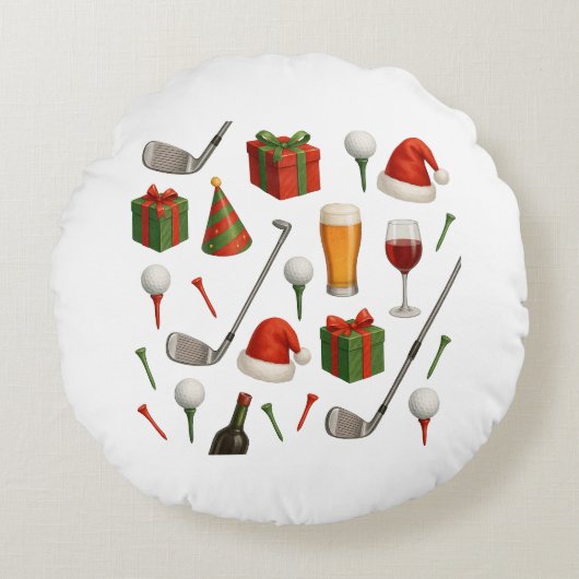 ゴルファーのシャンパンのためにテーマ化されたゴルフクリスマスパーティー ラウンドクッション (正面)