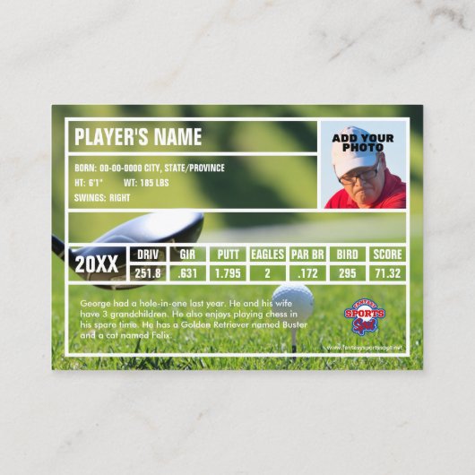 ゴルファーのトレーディングカードの土産 コーリングカード (裏面)