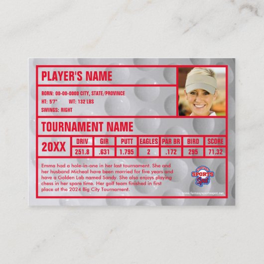 ゴルファーのトレーディングカード |トーナメントのお土産 |赤 コーリングカード (裏面)