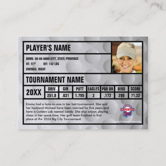 ゴルファーのトレーディングカード |トーナメントのお土産 |黒 コーリングカード (裏面)