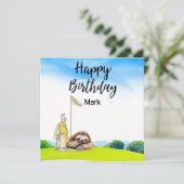 ゴルファーのナマケモノはグリーンの誕生日にゴルフをしている カード (スタンド正面)