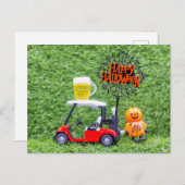 ゴルファーのハッピーハローウィンモンスター付きゴルフの日 ポストカード (正面/裏面)