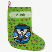 ゴルファーのフクロウのクリスマスのストッキング スモールクリスマスストッキング (正面)