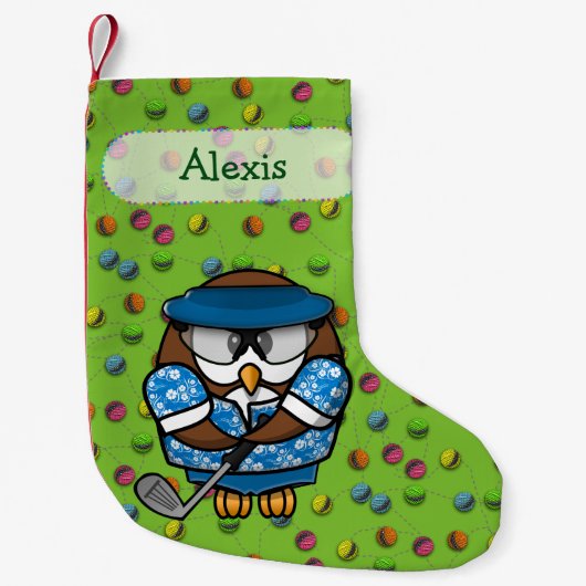 ゴルファーのフクロウのクリスマスのストッキング スモールクリスマスストッキング (正面)