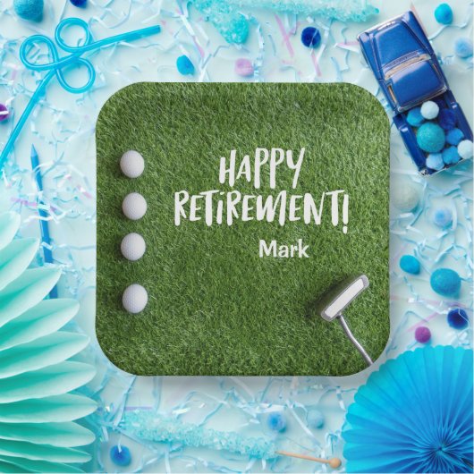 ゴルファーのリタイアメントパーティーとゴルフボールの緑 ペーパープレート (パーティー)