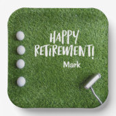 ゴルファーのリタイアメントパーティーとゴルフボールの緑 ペーパープレート (正面)