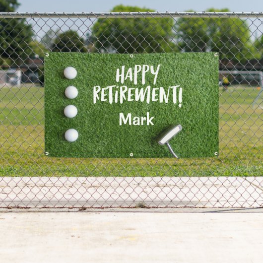 ゴルファーのリタイアメントパーティーとゴルフボールの緑 横断幕 (インサイチュ)