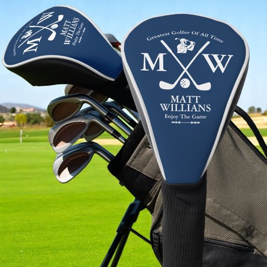 ゴルファーの名前が青の交差したククールラブ ゴルフヘッドカバー