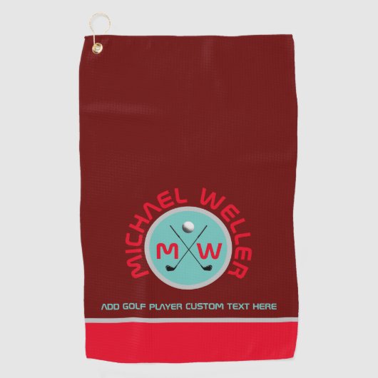 ゴルファーの名前のロゴがブルゴーニュ色 ゴルフタオル (正面)