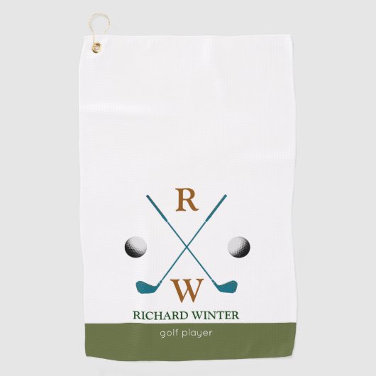 ゴルファーの名前、クラブとボールスタイリッシュ ゴルフタオル (正面)
