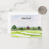 ゴルファーの名札の付いたゴルフ場 ノートカード (正面/裏面インサイチュ)