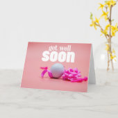 ゴルファーの女性ピンクのためのゴルフボールで早く良く得る カード (黄色い花)