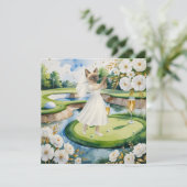 ゴルファーの女性 Save the Date 花嫁 ブライズテット 招待状 (スタンド正面)