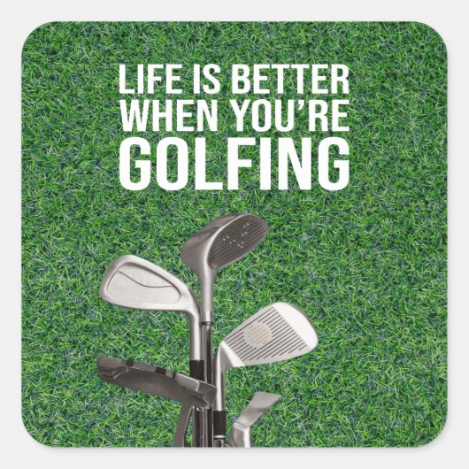 ゴルファーの引用文のための緑の草の上のゴルフパーティー スクエアシール (正面)