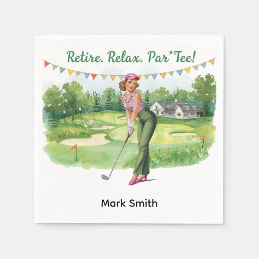 ゴルファーの引退パーTパーティーゴルフがコースで スタンダードカクテルナプキン (正面)