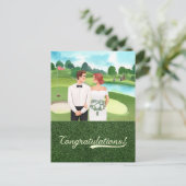 ゴルファーの新郎新婦のゴルフおめでとう ポストカード (スタンド正面)