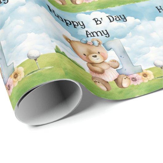 ゴルファーの最初の誕生日の水の色1年のバーディー ラッピングペーパー (ロールコーナー)